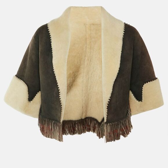 Alaia Jackets & Blazers - Alaia Brown/black Shearling Fringed Cropped Jacket M
